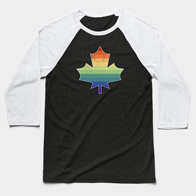 Vintage Distressed Gay Pride Maple Leaf Baseball T-Shirt by Muzehack